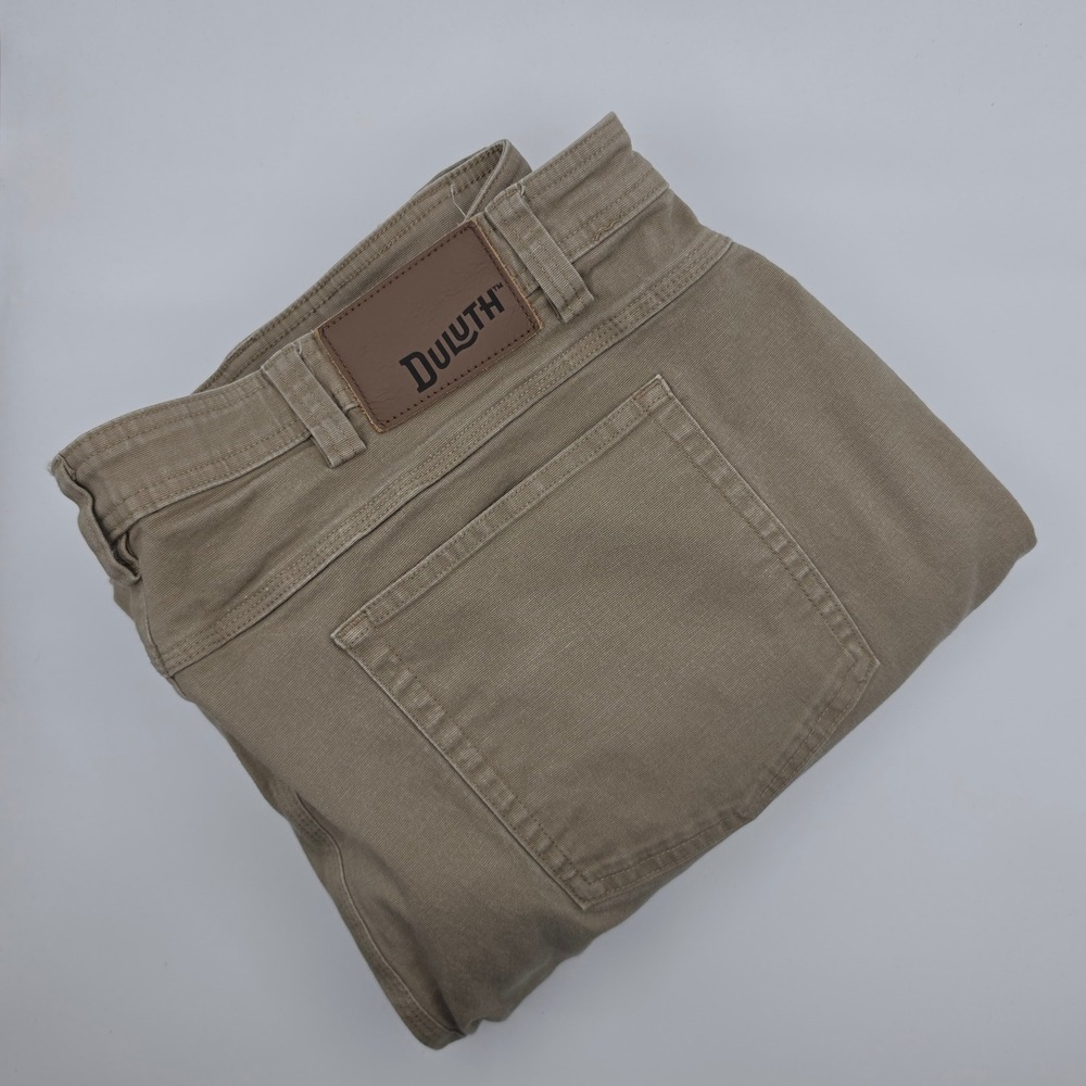 Duluth Trading Jeans Mens 44x32 Co Flex Fire Hose Khaki Excellent Relaxed Fit